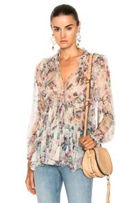 Zimmermann Jasper Ruffle Top In Floral,neutrals,pink