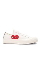 Comme Des Garcons Play Large Emblem Low Top Canvas Sneakers In White