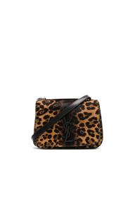 Saint Laurent Small Leopard Print Pony Hair Monogramme Spontini Satchel In Brown,animal Print