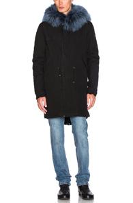Mr & Mrs Italy Canvas Parka With Rabbit Fur In Black