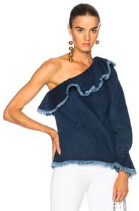 Tanya Taylor Denim Orla Top In Blue