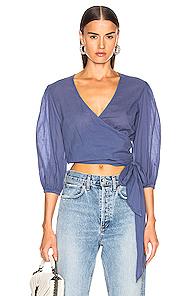 Enza Costa Puff Sleeve Wrap Top In Blue