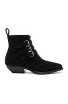 Saint Laurent Suede Theo Buckled Ankle Boots In Black