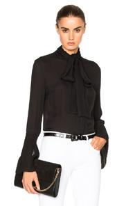 Nicholas Pussybow Pleat Cuff Top In Black