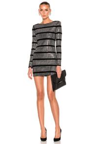 Balmain Velvet Embellished Mini Dress In Metallics,stripes