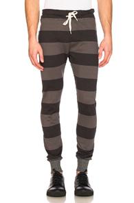 Junya Watanabe Cotton Jersey Border Sweatpants In Gray,stripes
