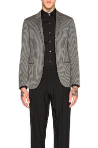 Lanvin Slim Two Button Topstitch Suede Elbow Jacket In Black,stripes