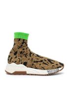 Versace Leopard Printed Sock Sneakers In Metallic,brown,animal Print