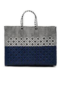Truss Fwrd Exclusive Large Tote In Blue,white,checkered & Plaid