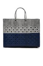Truss Fwrd Exclusive Large Tote In Blue,white,checkered & Plaid