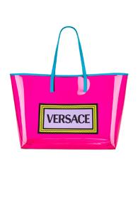Versace Clear Vinyl Logo Tote In Pink