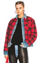 Amiri Reversible Trucker Flannel Jacket In Blue,checkered & Plaid,red