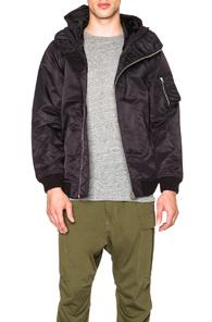 Nlst Heavy Nylon Double Zip Hooded Flight Jacket In Black