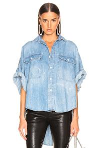 R13 Patti Oversized Short Sleeve Shirt In Denim Light