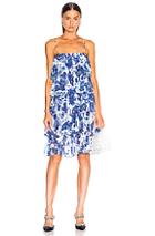 Caroline Constas Ruffle Tea Length Dress In Blue,floral