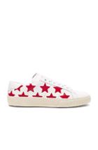 Saint Laurent Court Classic Leather Sneakers In White,geometric Print,red