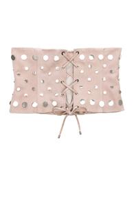 Understated Leather Ultimate For Fwrd Studded Suede Lace-up Corset Belt In Neutrals