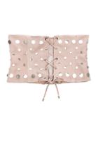 Understated Leather Ultimate For Fwrd Studded Suede Lace-up Corset Belt In Neutrals