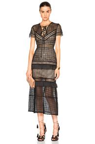 Self-portrait Lace Up Peplum Midi Dress In Black