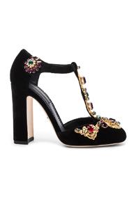 Dolce & Gabbana Jewel Embellished Velvet T Strap Heels In Black