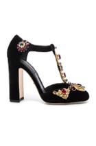 Dolce & Gabbana Jewel Embellished Velvet T Strap Heels In Black