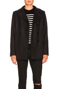 Saint Laurent Double Breasted Coat In Blue