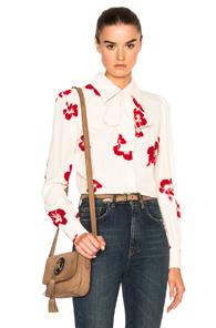 Saint Laurent Crepe Hibiscus Glitter Blouse In Neutrals,floral