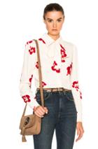 Saint Laurent Crepe Hibiscus Glitter Blouse In Neutrals,floral