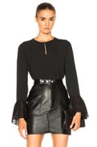 Saint Laurent Crepe Blouse With Eyelet Sleeves In Black