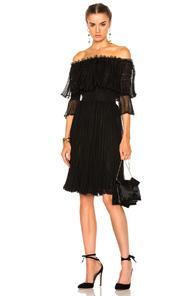 Alexander Mcqueen Off The Shoulder Puff Sleeve Dress In Black