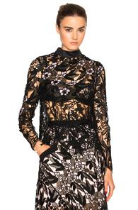 Self-portrait Vine Guipure Top In Black,floral