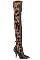 Fendi Logo Over The Knee Heel Boots In Brown,novelty