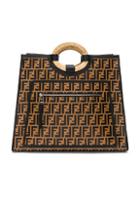 Fendi Logo Print Runaway Shopper In Brown