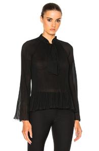 Derek Lam 10 Crosby Pleated Bell Sleeve Top In Black