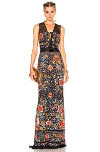 Roberto Cavalli Printed Knit Maxi Dress In Black,red,floral