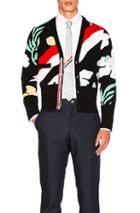 Thom Browne Floral Intarsia Cashmere Cardigan In Black,abstract,floral