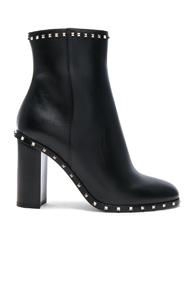 Valentino Leather Rockstud Trim Booties In Black