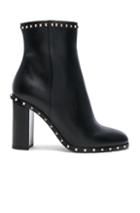 Valentino Leather Rockstud Trim Booties In Black