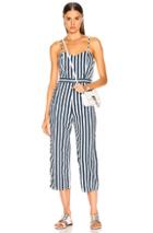 Mother Cut-it-out Jumpsuit In Blue,stripes,white