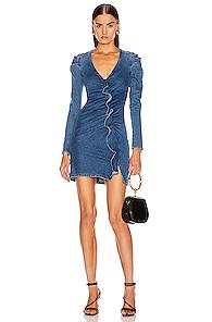 Jonathan Simkhai Classic Long Sleeve Ruffle Dress In Blue,denim Medium