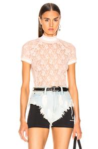 T By Alexander Wang Lace Short Sleeve Top In Pink