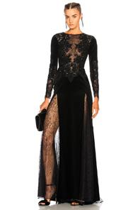 Zuhair Murad Mermaid Long Sleeve Embroidered Velvet Dress In Black