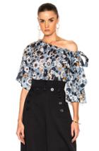 Chloe Small Flower Print Gaufre Blouse In Blue,floral