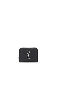 Saint Laurent Monogram Quilted Compact Zip Wallet In Black