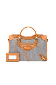 Balenciaga Contrast Fabric Classic City In Neutrals,black