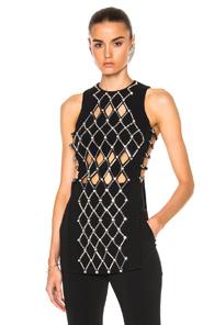 David Koma Diamond Plexi & Crystal Side Loops & Metal Balls Top In Black,metallics