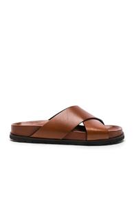 Saint Laurent Leather Jimmy Cross Strap Slides In Brown