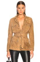 Saint Laurent Suede Belted Safari Jacket In Neutrals