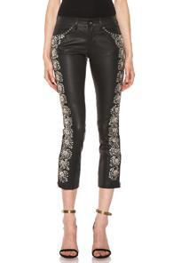 Isabel Marant Dobra Embroidered Leather Pant In Gray