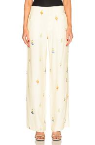 Victoria Beckham Drape Viscose Wide Leg Earring Print Trousers In Yellow